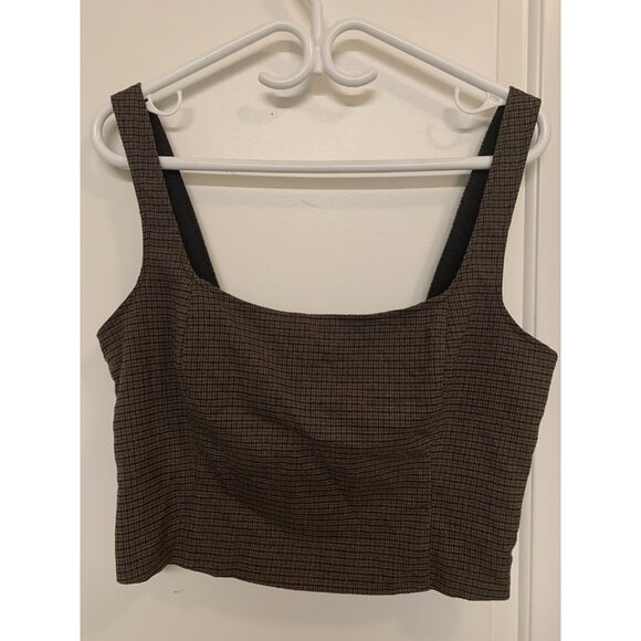 Abercrombie & Fitch Brown Plaid Tank Top Crop Top Large - Picture 1 of 9